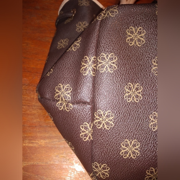 Avon Signature Collection Brown & White Satchel Purse, 2 Handles, Flower… - Picture 7 of 12